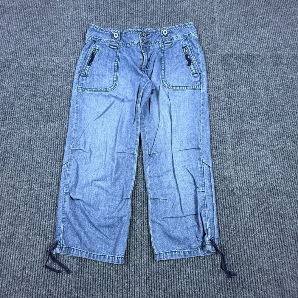 Gap Jeans Womens 4 Blue Denim Capri Pants Utility Y2K Drawstring Hem Fall 2006